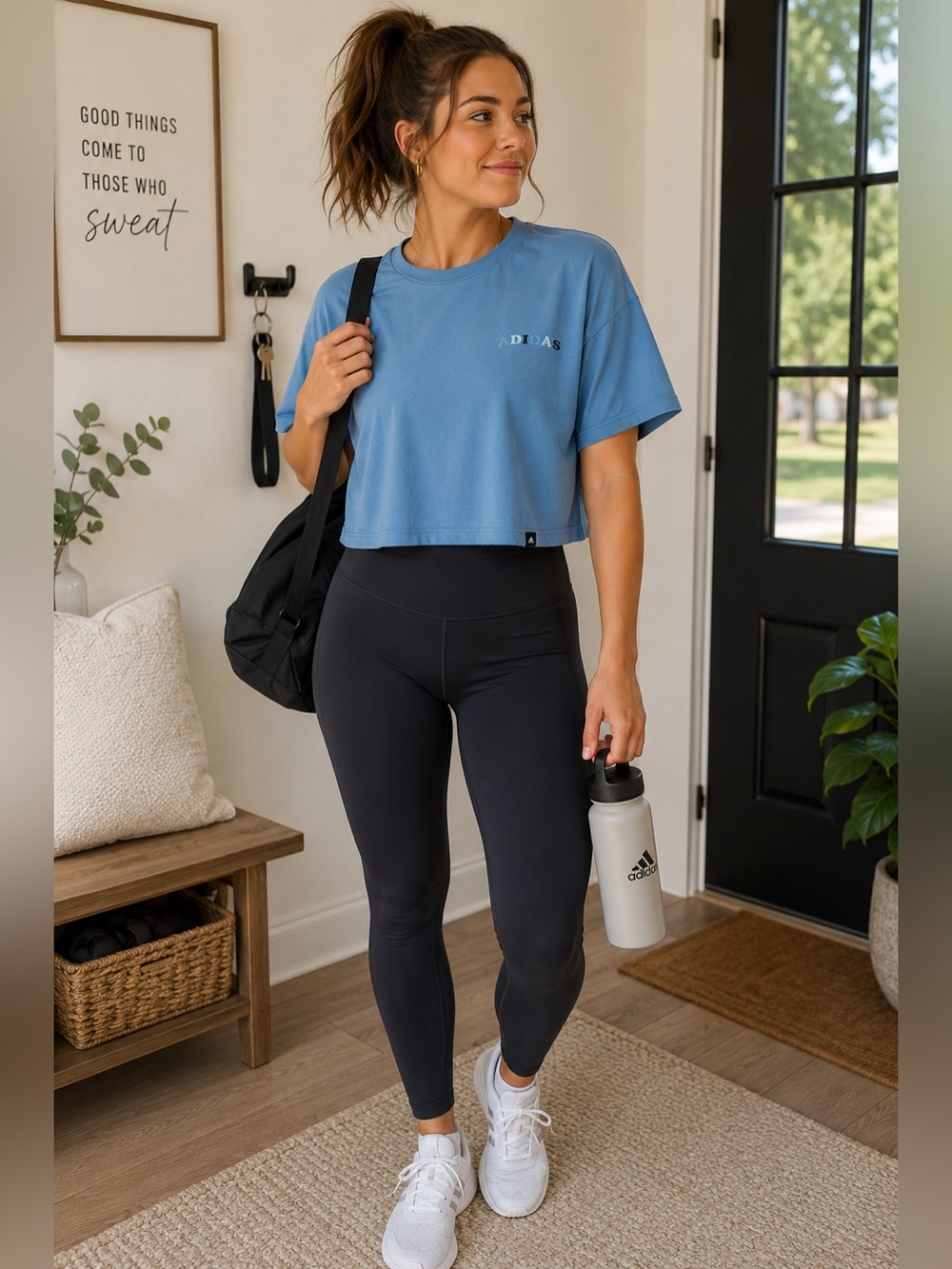 Adidas Blue Cropped Boxy Logo Tee Women’s Small